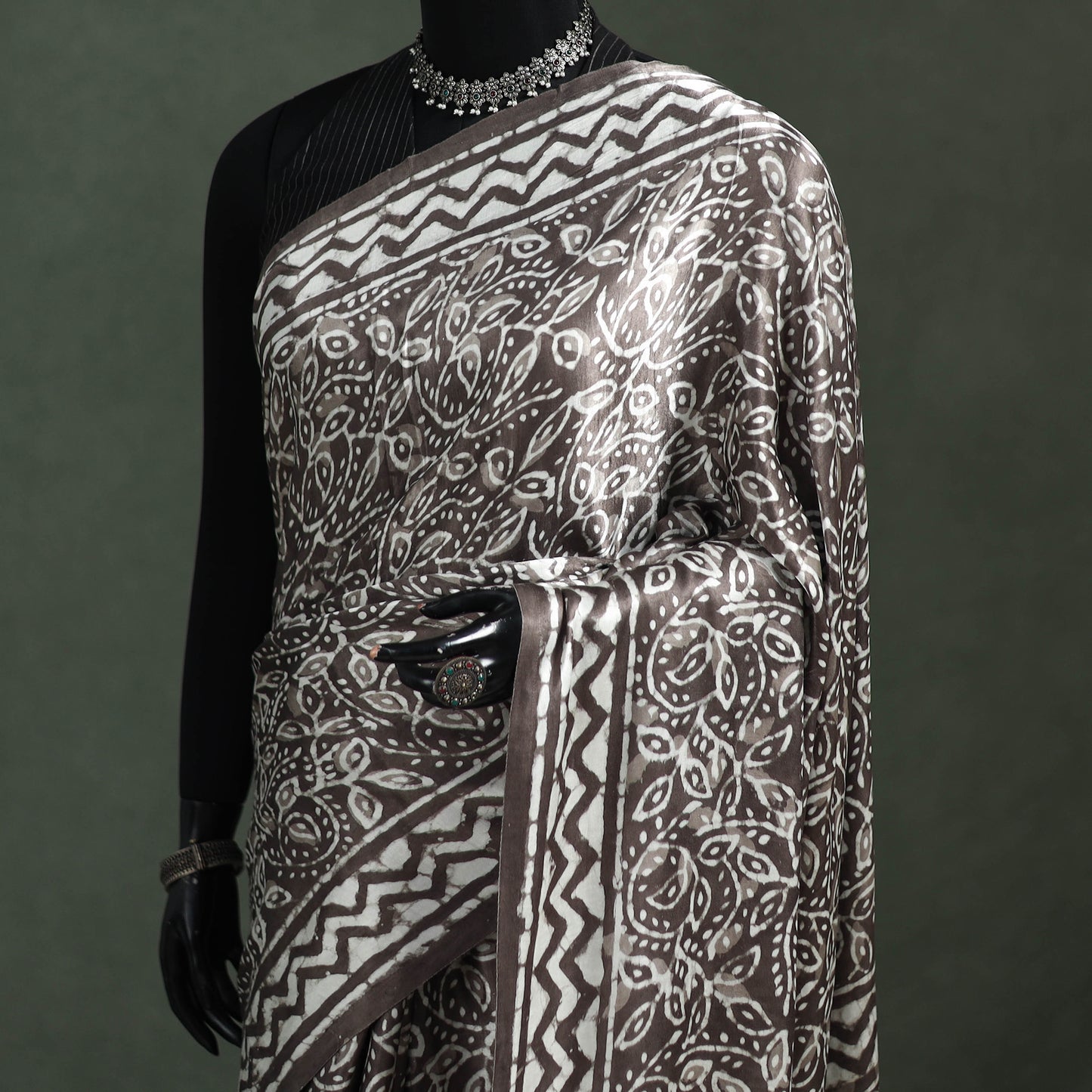 Bagru Hand Block Print Natural Dyed Modal Silk Saree 12