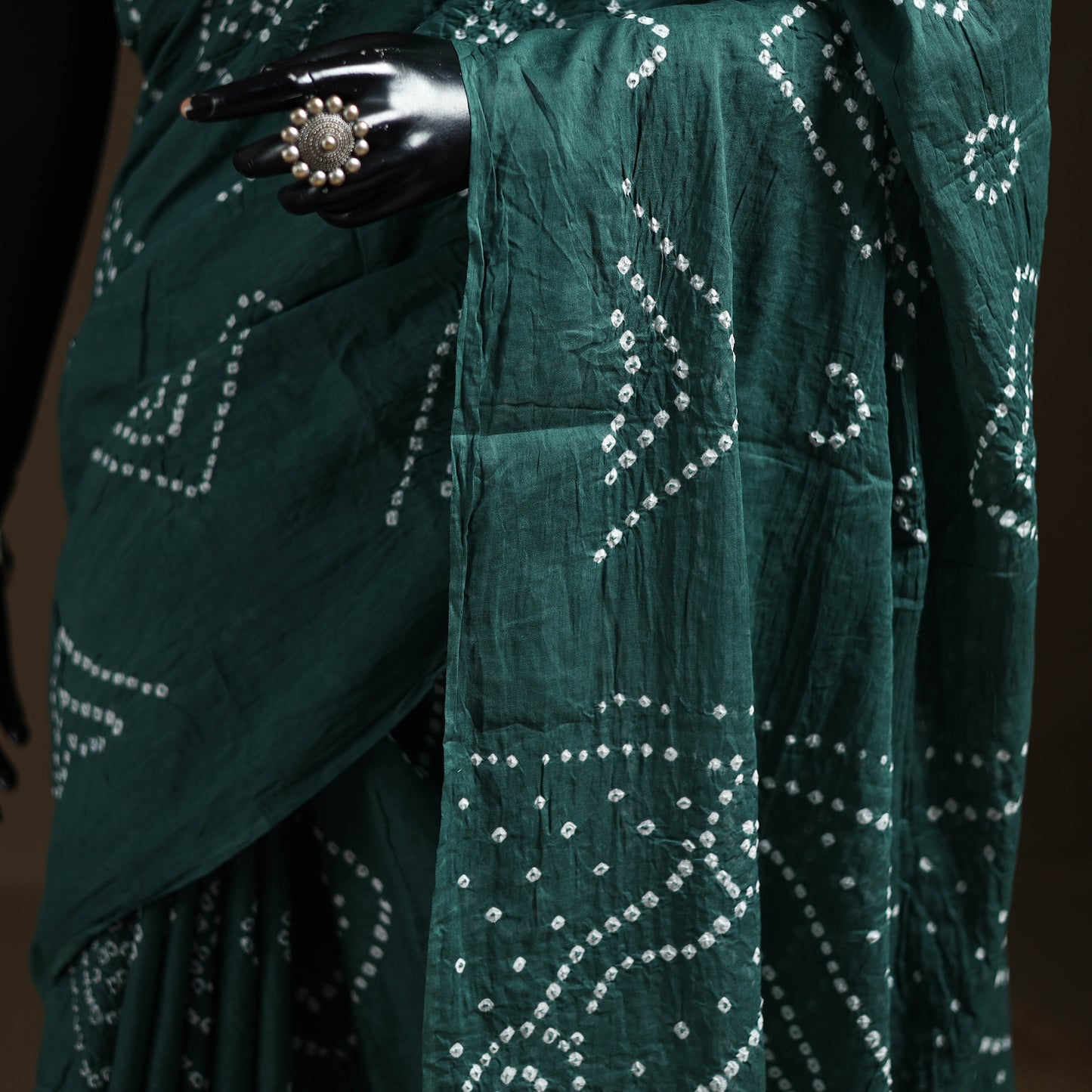 Green - Kutch Tie-Dye Pure Mul Cotton Rai Bandhani Saree with Blouse Piece 15