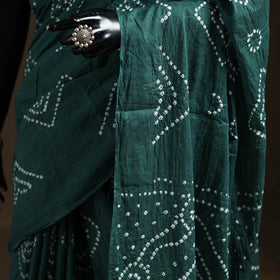 Green - Kutch Tie-Dye Pure Mul Cotton Rai Bandhani Saree with Blouse Piece 15