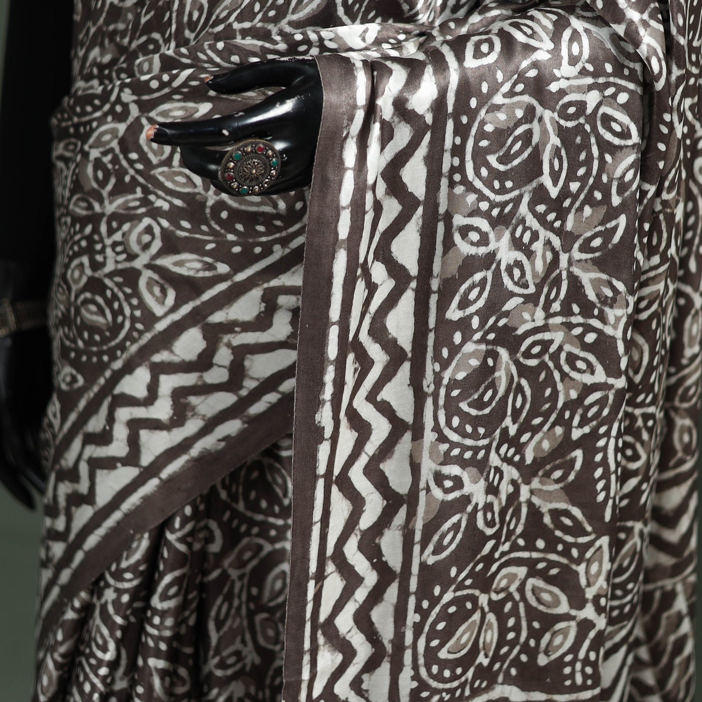 Bagru Hand Block Print Natural Dyed Modal Silk Saree 12