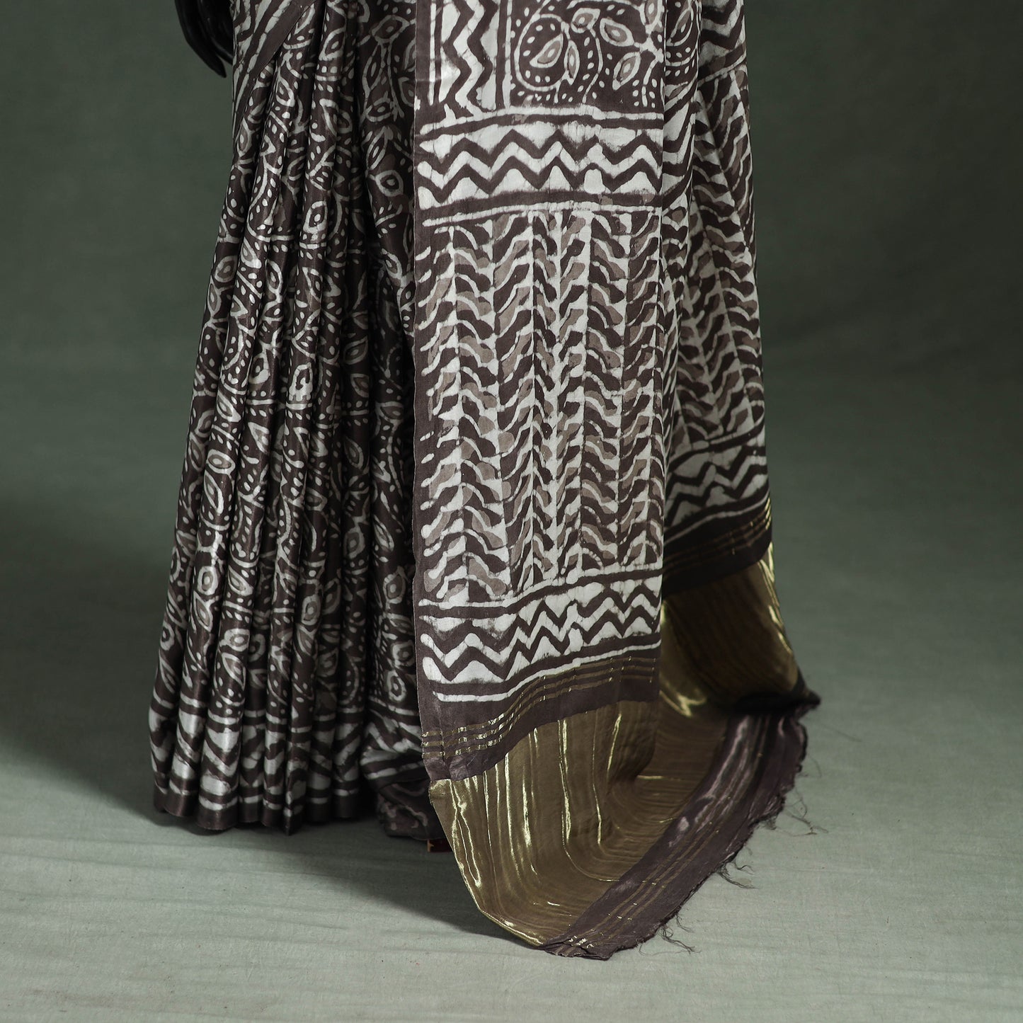 Bagru Hand Block Print Natural Dyed Modal Silk Saree 12