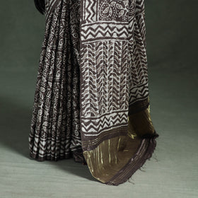 Bagru Hand Block Print Natural Dyed Modal Silk Saree 12