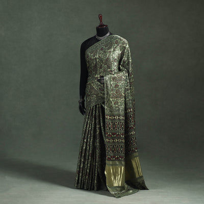 Bagru Hand Block Print Natural Dyed Modal Silk Saree 13