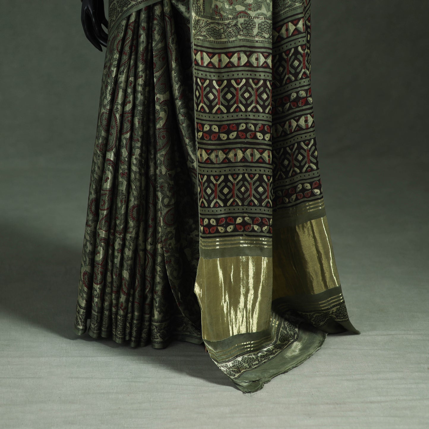 Bagru Hand Block Print Natural Dyed Modal Silk Saree 13