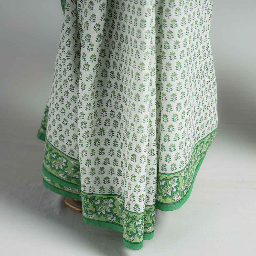 Green - Sanganeri Block Printed Mul Cotton Saree