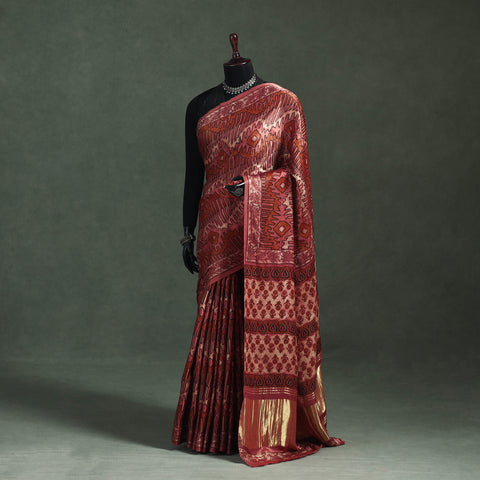 Bagru Hand Block Print Natural Dyed Modal Silk Saree 14