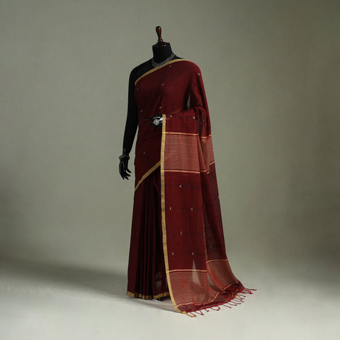 Handloom Pure Mul Cotton Phulia Jamdani Saree with Tassels  13