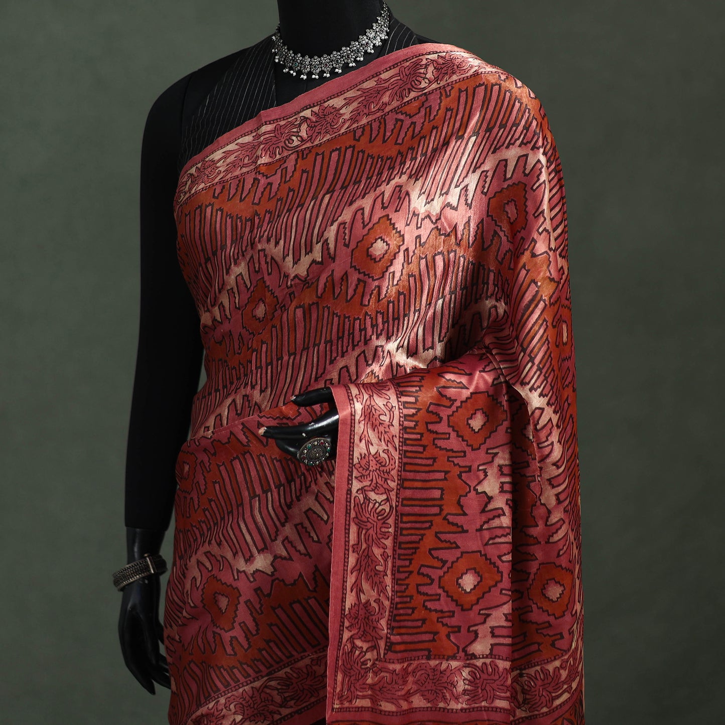 Bagru Hand Block Print Natural Dyed Modal Silk Saree 14