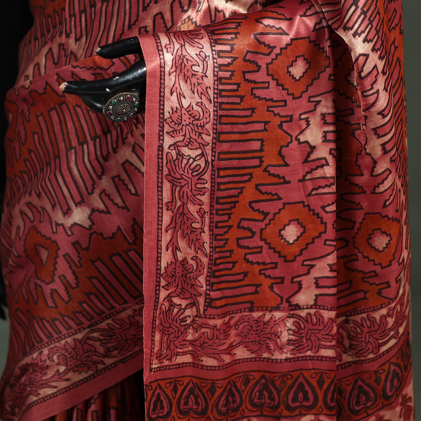 Bagru Hand Block Print Natural Dyed Modal Silk Saree 14