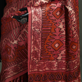 Bagru Hand Block Print Natural Dyed Modal Silk Saree 14