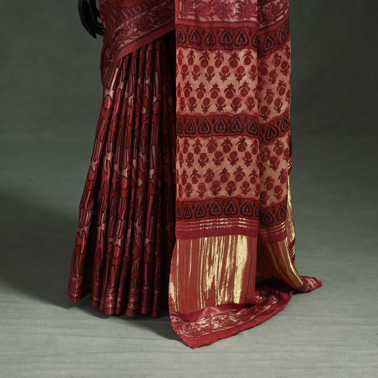 Bagru Hand Block Print Natural Dyed Modal Silk Saree 14