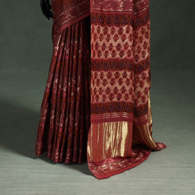 Bagru Hand Block Print Natural Dyed Modal Silk Saree 14