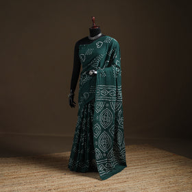 Green - Kutch Tie-Dye Pure Mul Cotton Rai Bandhani Saree with Blouse Piece 18