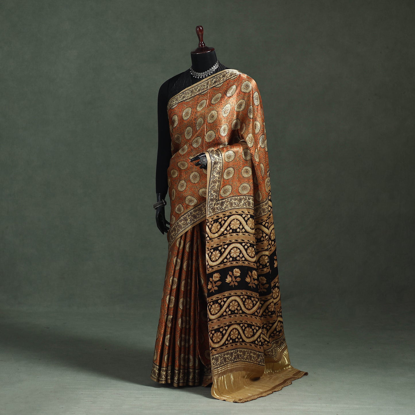Bagru Hand Block Print Natural Dyed Modal Silk Saree 15