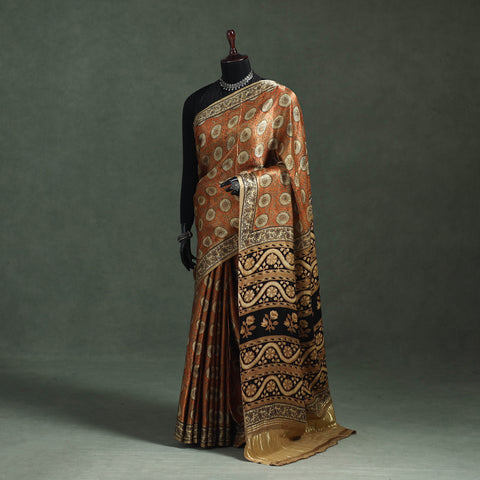Bagru Hand Block Print Natural Dyed Modal Silk Saree 15