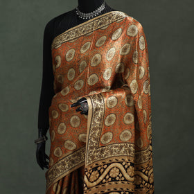 Bagru Hand Block Print Natural Dyed Modal Silk Saree 15