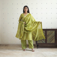 Green - Traditional Maheshwari Silk Bagru Print Kurta Set 03