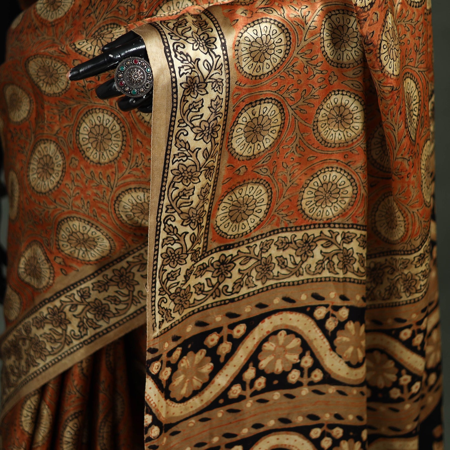 Bagru Hand Block Print Natural Dyed Modal Silk Saree 15