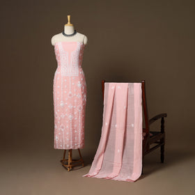 Pink - 2pc mul chanderi unstitched hand beads work heavy