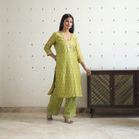 Green - Traditional Maheshwari Silk Bagru Print Kurta Set 03