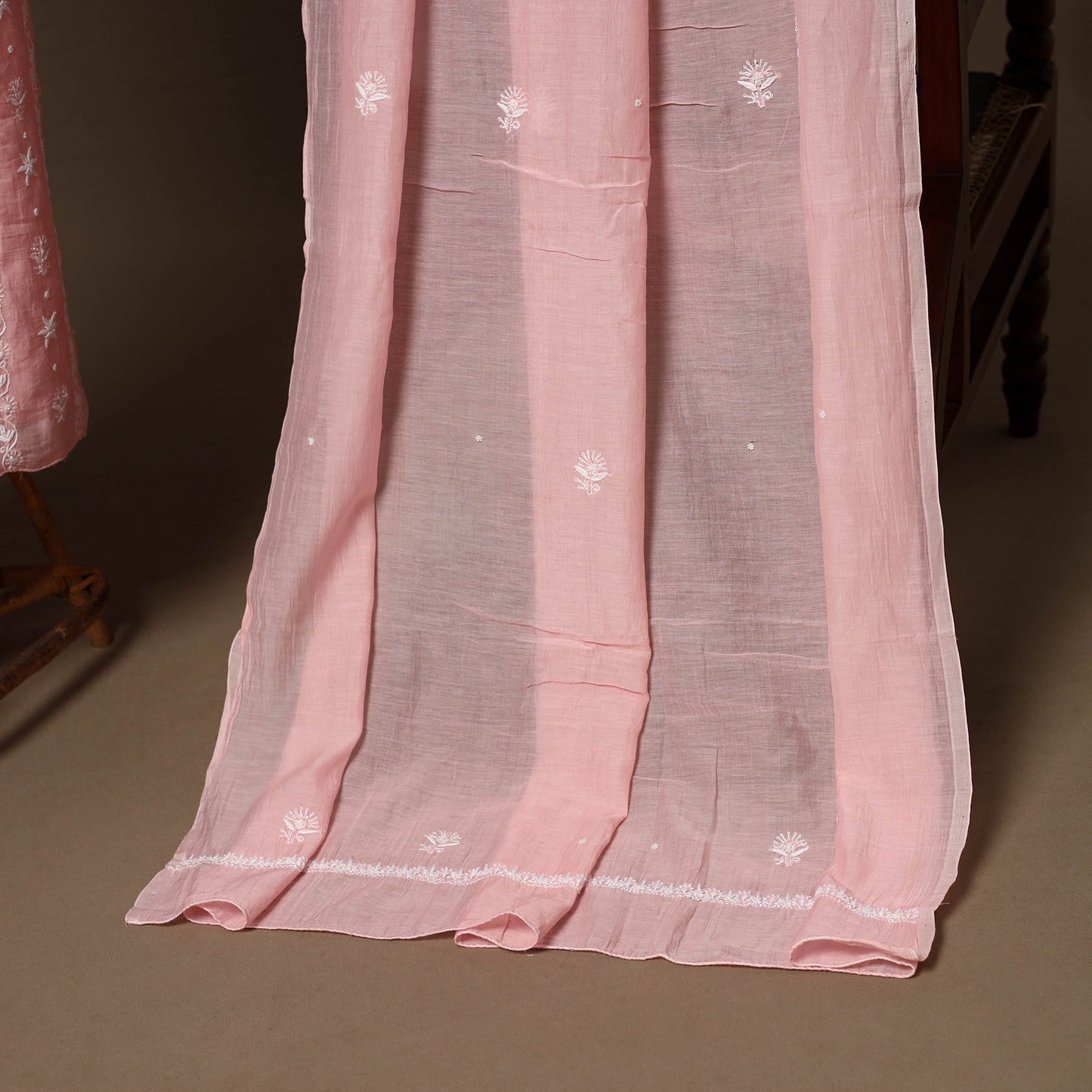 Pink - 2pc mul chanderi unstitched hand beads work heavy