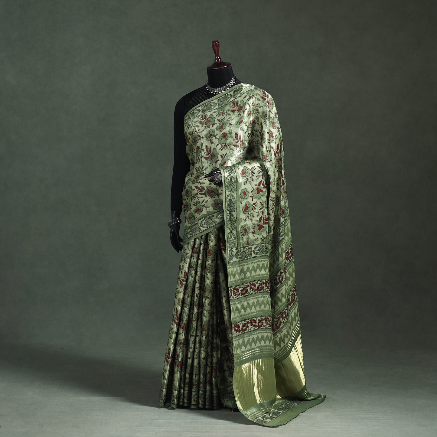 Bagru Hand Block Print Natural Dyed Modal Silk Saree 16