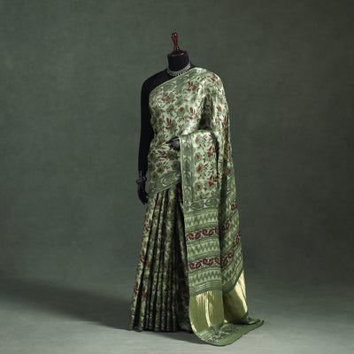 Bagru Hand Block Print Natural Dyed Modal Silk Saree 16