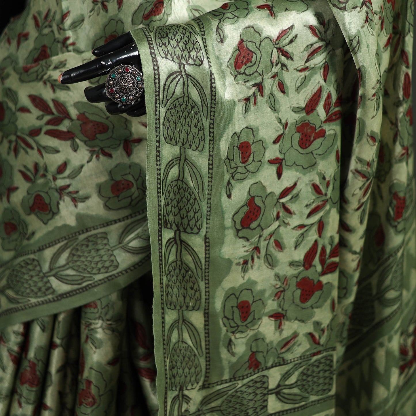 Bagru Hand Block Print Natural Dyed Modal Silk Saree 16