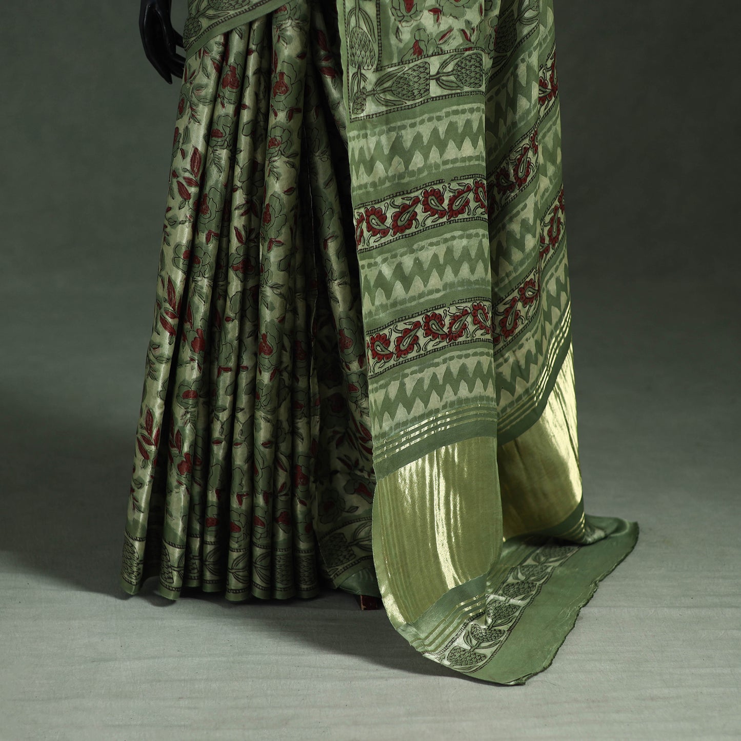 Bagru Hand Block Print Natural Dyed Modal Silk Saree 16