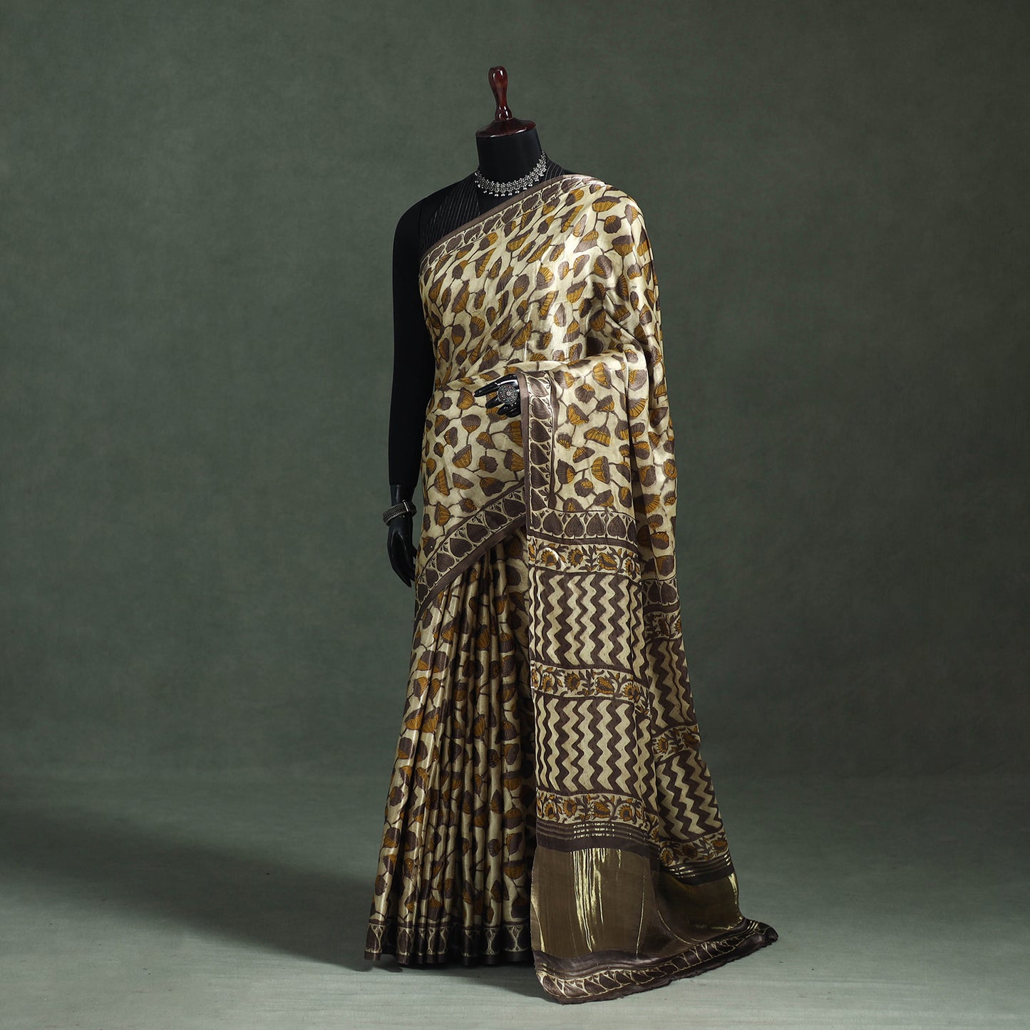 Bagru Hand Block Print Natural Dyed Modal Silk Saree 17