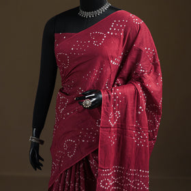 Red - Kutch Tie-Dye Pure Mul Cotton Rai Bandhani Saree with Blouse Piece 20