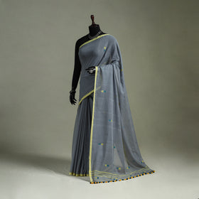 Handloom Pure Mul Cotton Phulia Jamdani Saree with Tassels  16