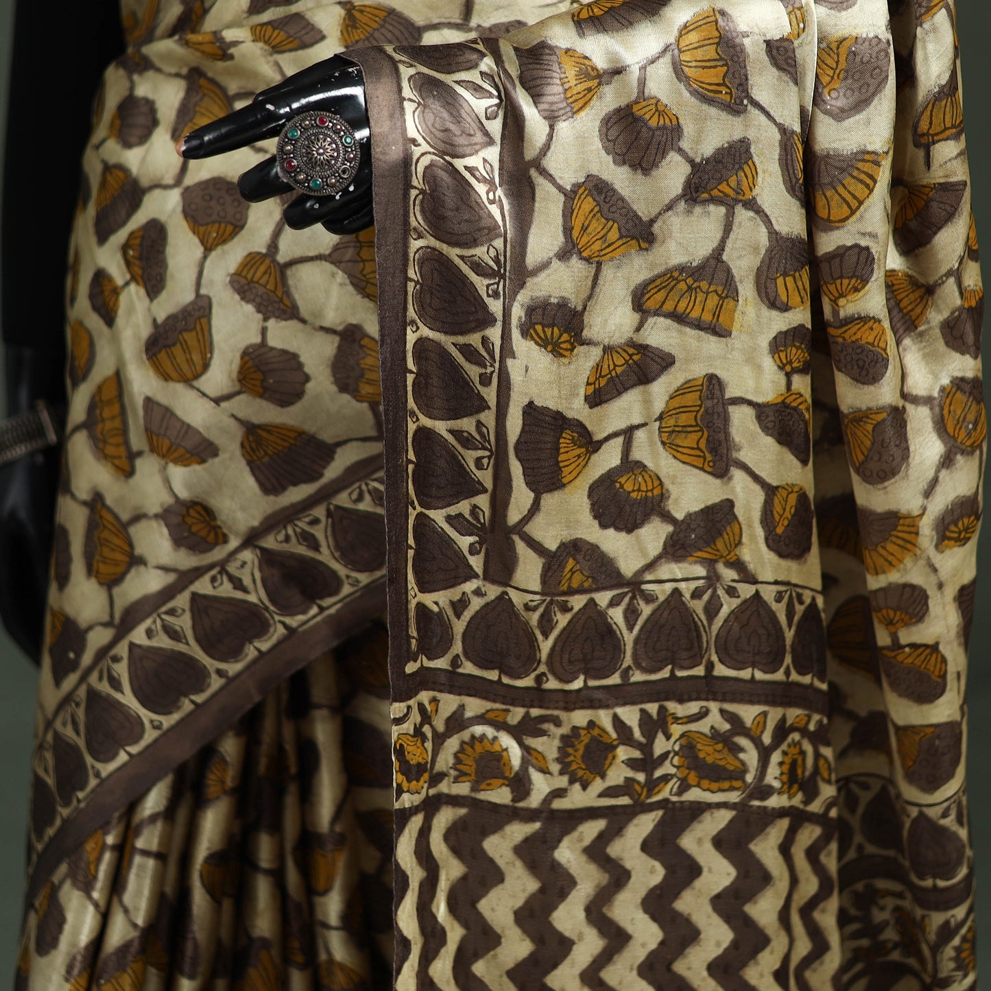 Bagru Hand Block Print Natural Dyed Modal Silk Saree 17