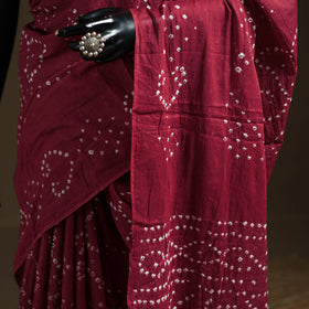 Red - Kutch Tie-Dye Pure Mul Cotton Rai Bandhani Saree with Blouse Piece 20