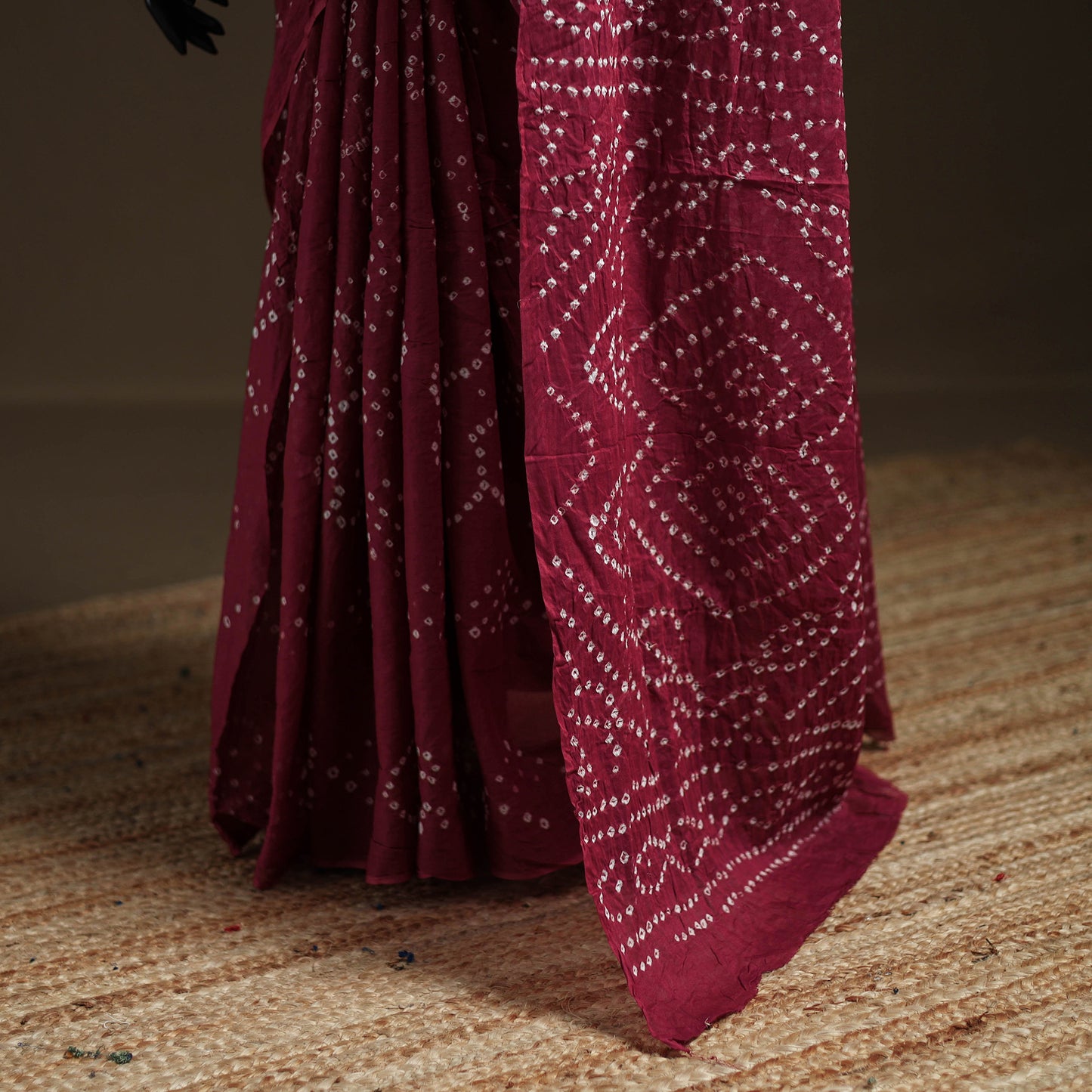Red - Kutch Tie-Dye Pure Mul Cotton Rai Bandhani Saree with Blouse Piece 20