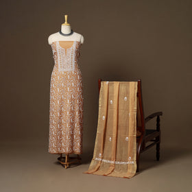 Brown - 2pc mul chanderi unstitched hand beads work heavy