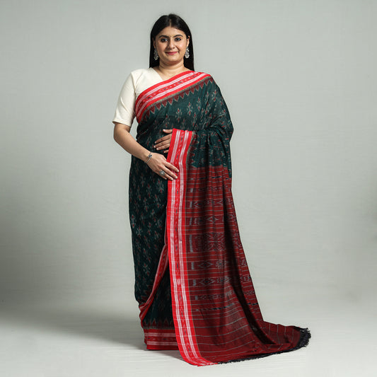 Maroon - Sambalpuri Ikat Weave Handloom Cotton Saree