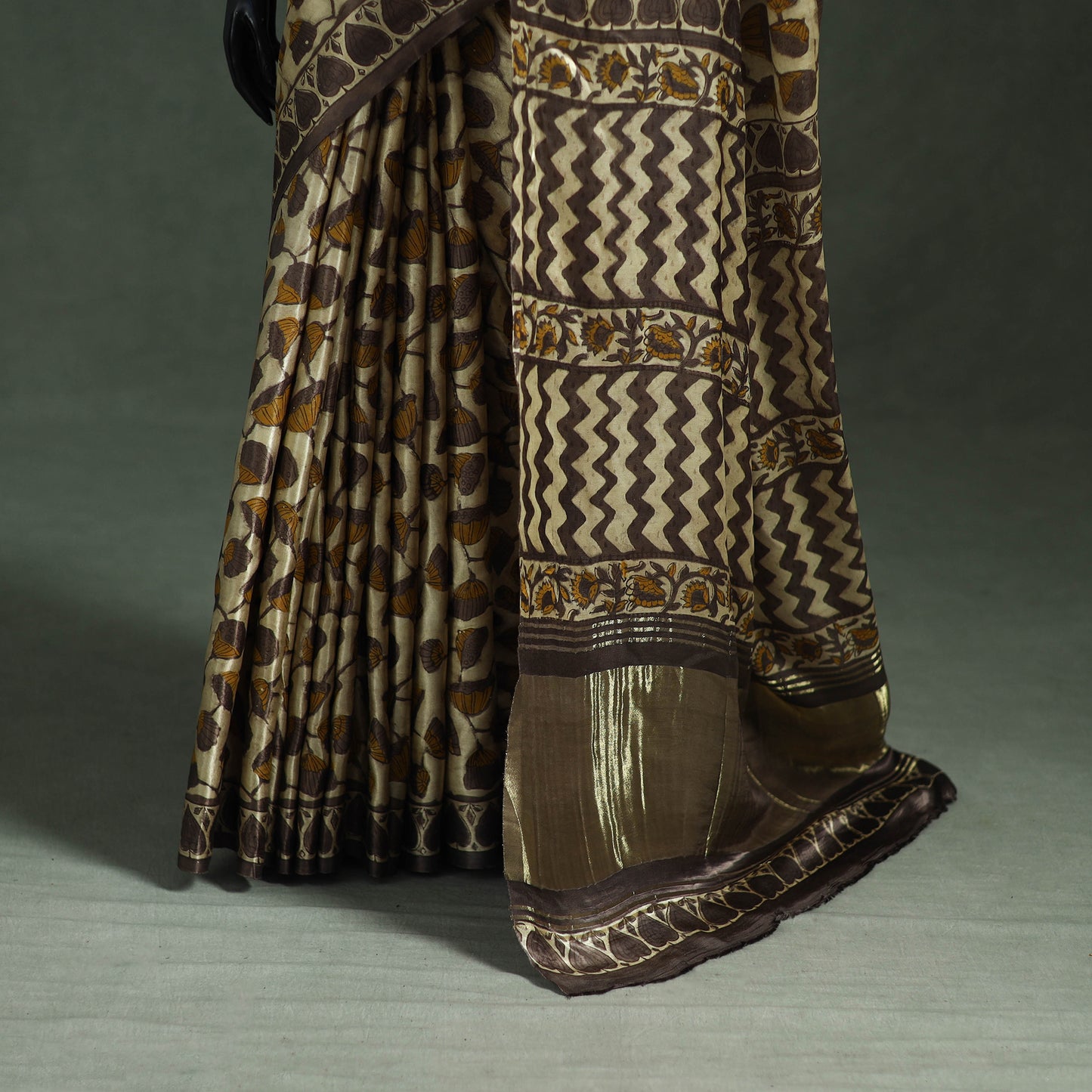 Bagru Hand Block Print Natural Dyed Modal Silk Saree 17