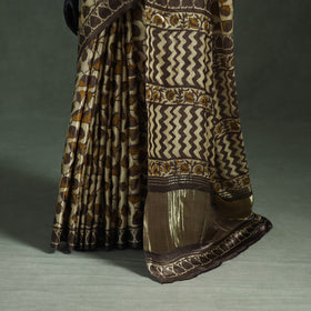Bagru Hand Block Print Natural Dyed Modal Silk Saree 17