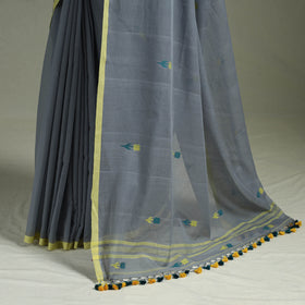 Handloom Pure Mul Cotton Phulia Jamdani Saree with Tassels  16