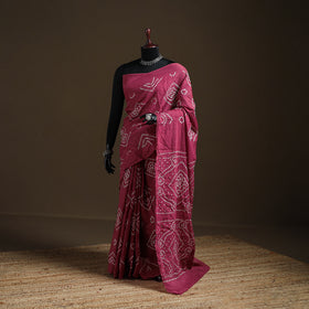 Pink - Kutch Tie-Dye Pure Mul Cotton Rai Bandhani Saree with Blouse Piece 21