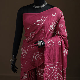 Pink - Kutch Tie-Dye Pure Mul Cotton Rai Bandhani Saree with Blouse Piece 21