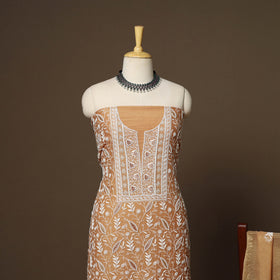 Brown - 2pc mul chanderi unstitched hand beads work heavy