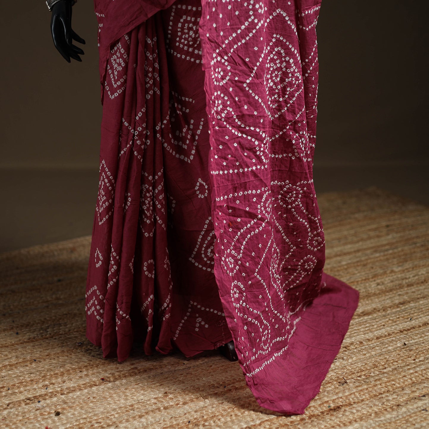Pink - Kutch Tie-Dye Pure Mul Cotton Rai Bandhani Saree with Blouse Piece 21