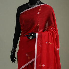 Handloom Pure Mul Cotton Phulia Jamdani Saree with Tassels  17