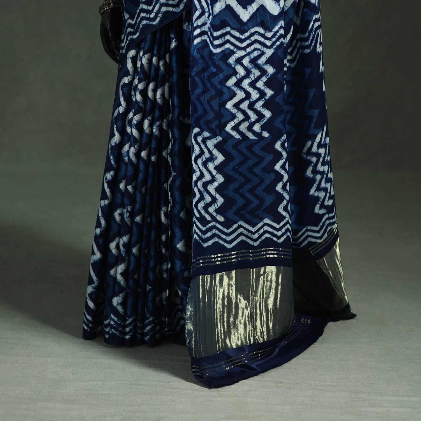Bagru Indigo Hand Block Print Natural Dyed Modal Silk Saree 18