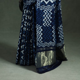 Bagru Indigo Hand Block Print Natural Dyed Modal Silk Saree 18