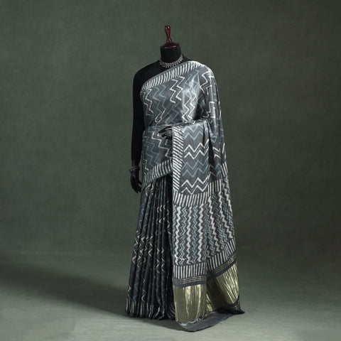 Bagru Hand Block Print Natural Dyed Modal Silk Saree 19