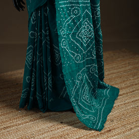 Green - Kutch Tie-Dye Pure Mul Cotton Rai Bandhani Saree with Blouse Piece 22