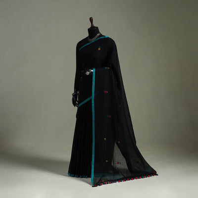 Handloom Pure Mul Cotton Phulia Jamdani Saree with Tassels  18